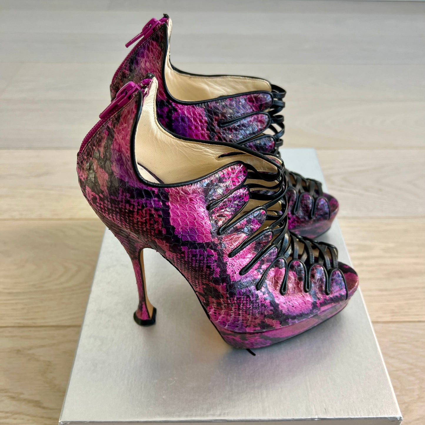 Brian Atwood Shoes Size 36 = 6 Naiyabis Purple Snakeskin 140MM