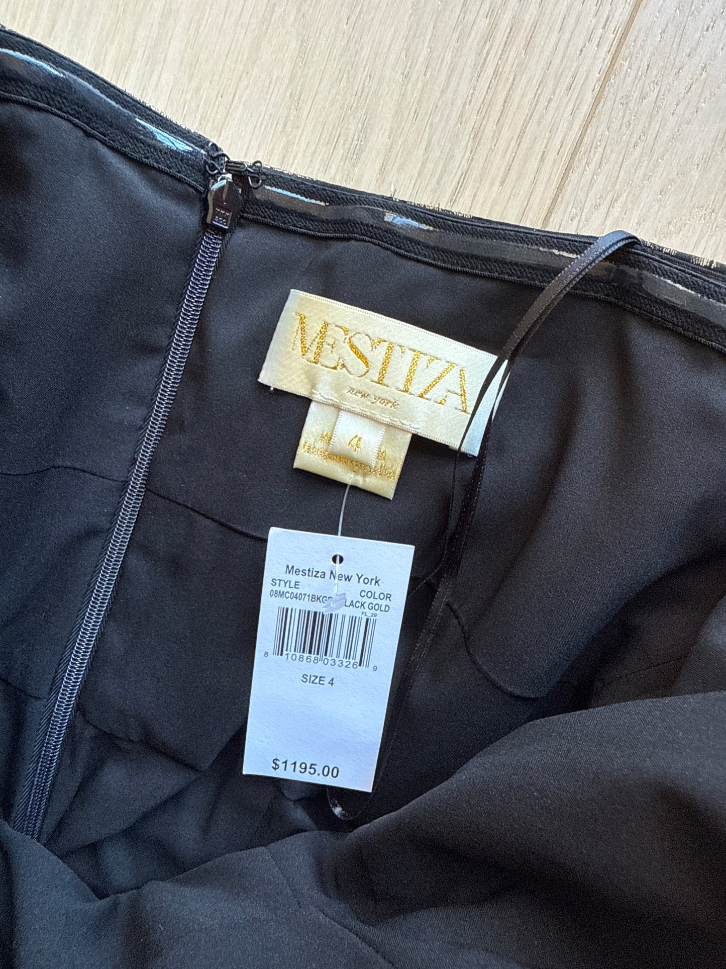 Mestiza Strapless Metallic Gown Size 4