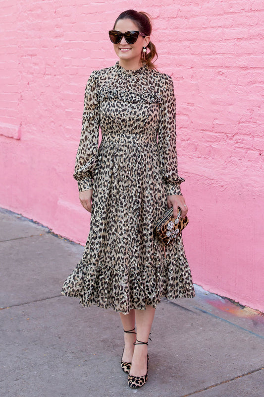 Kate Spade Leopard Print Clipped Dot Midi Dress Size 4