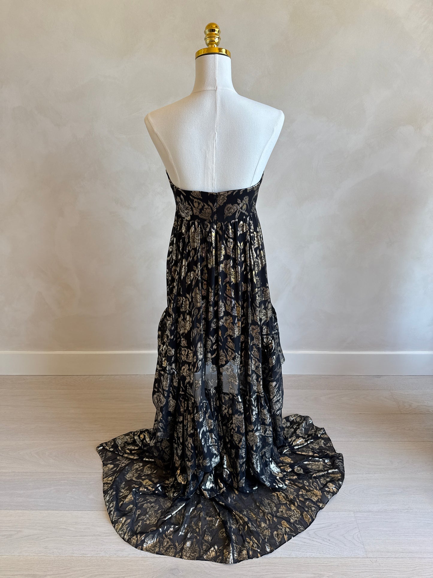 Mestiza Strapless Metallic Gown Size 4