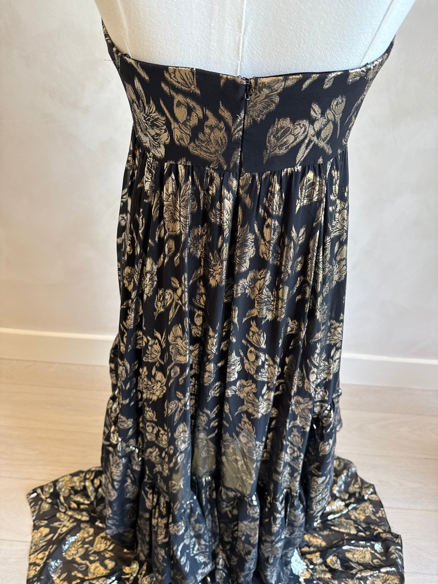 Mestiza Strapless Metallic Gown Size 4
