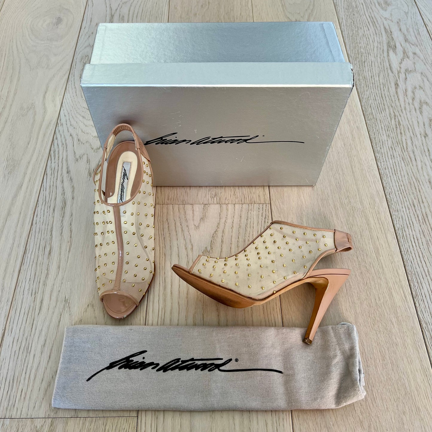 Brian Atwood Shoes Size 35 1/2 = 5.5 Gaga Beige 100MM