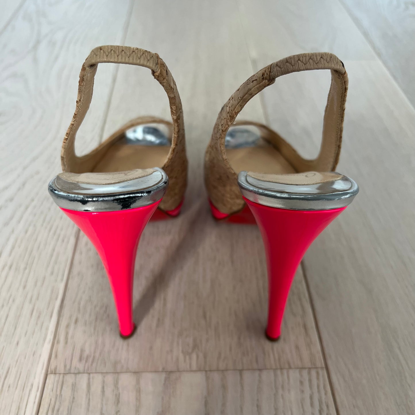 Christian Louboutin Shoes Size 36 Catenita Cork Hot Pink Silver Slingback