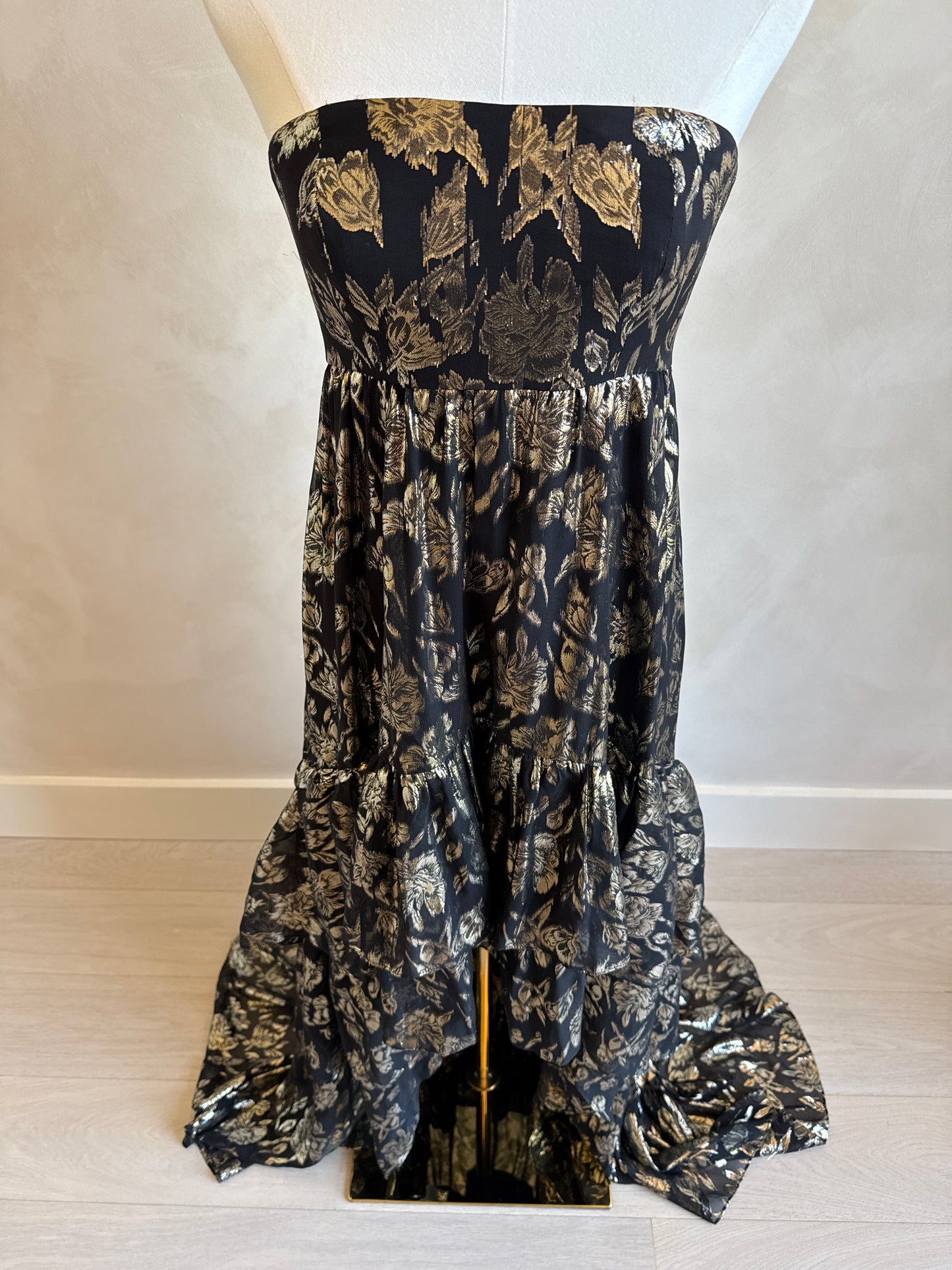 Mestiza Strapless Metallic Gown Size 4
