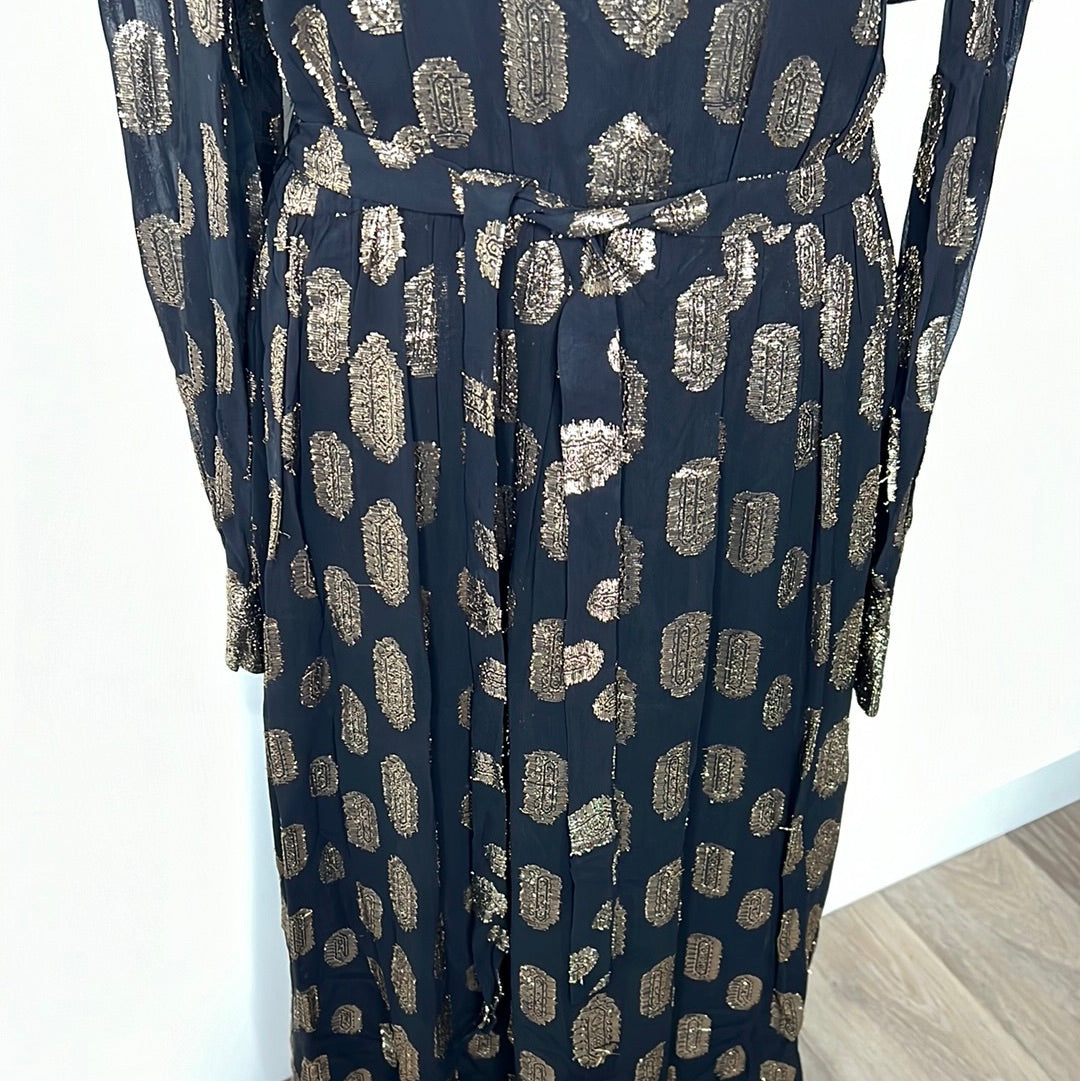 Vintage Long Sleeve Belted Maxi Dress