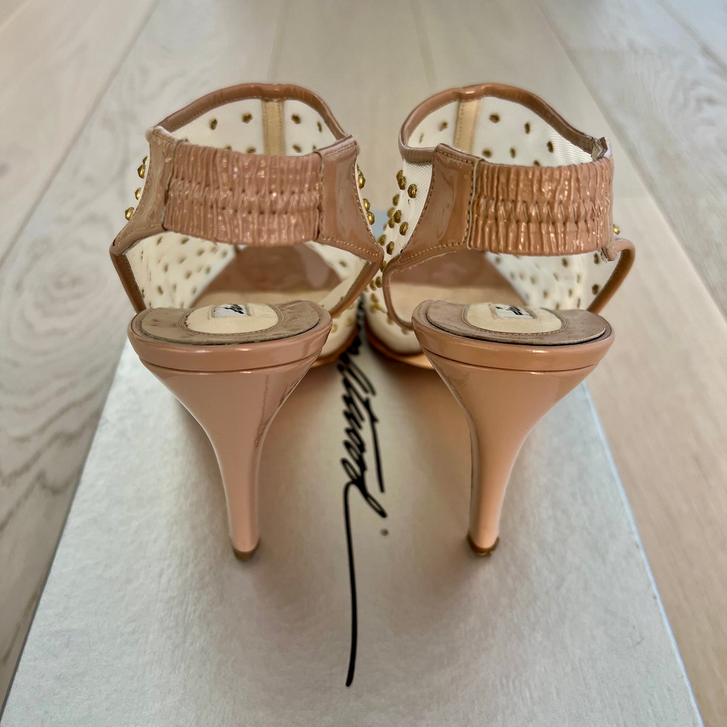 Brian Atwood Shoes Size 35 1/2 = 5.5 Gaga Beige 100MM