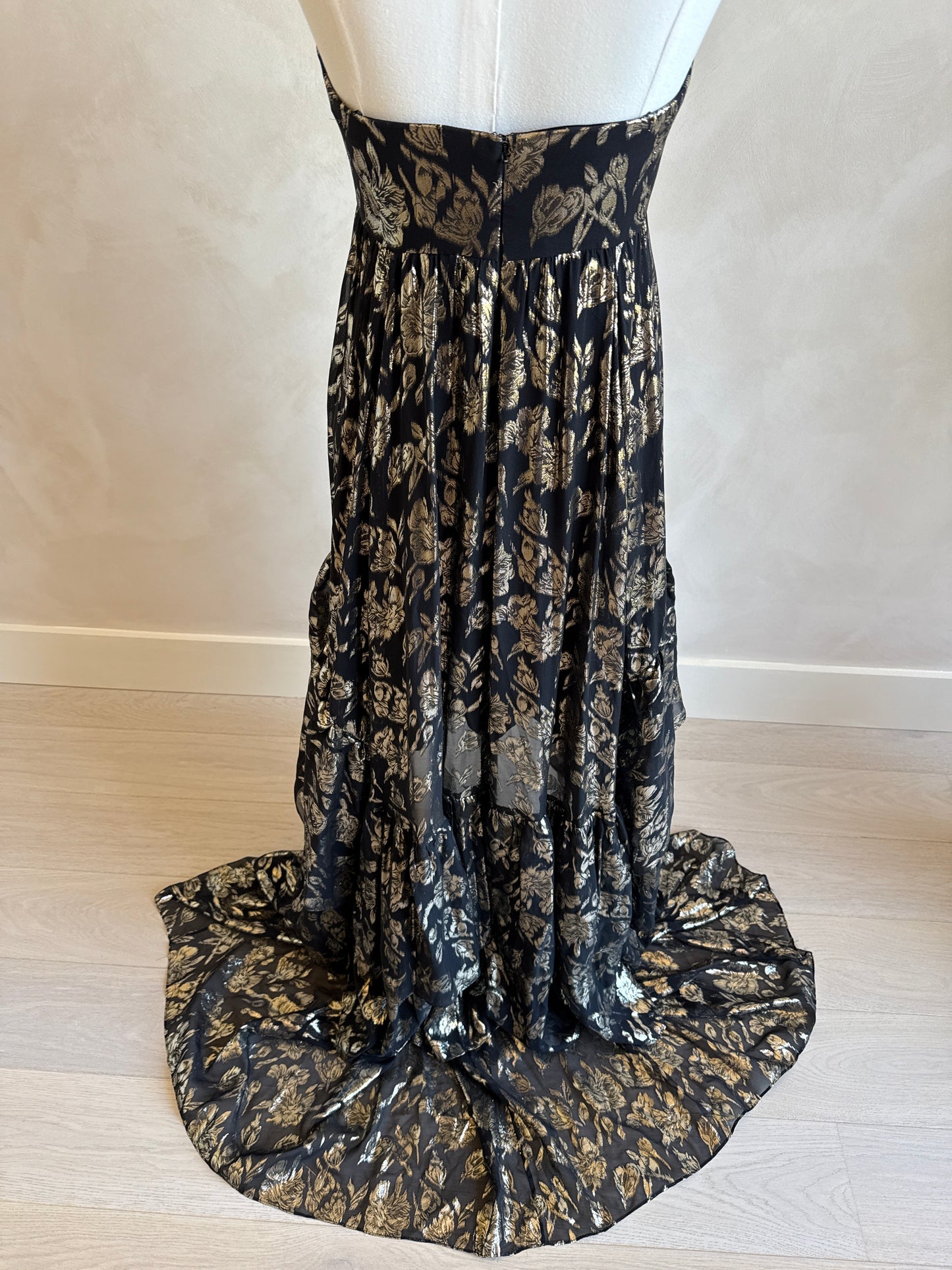 Mestiza Strapless Metallic Gown Size 4