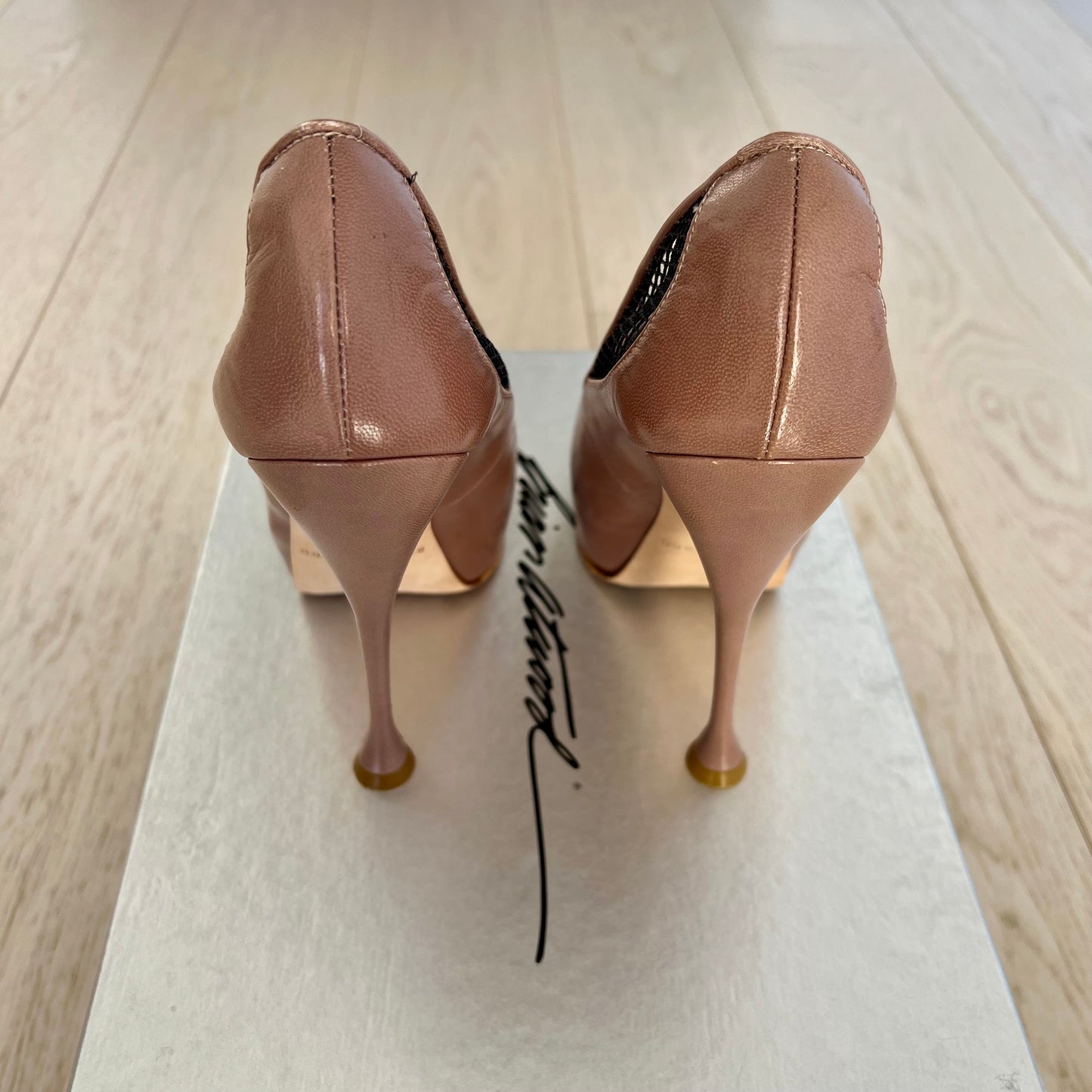 Brian Atwood Shoes Size 36 = 6 Dante Fishnet Black Mesh Nude Cappuccino 140MM