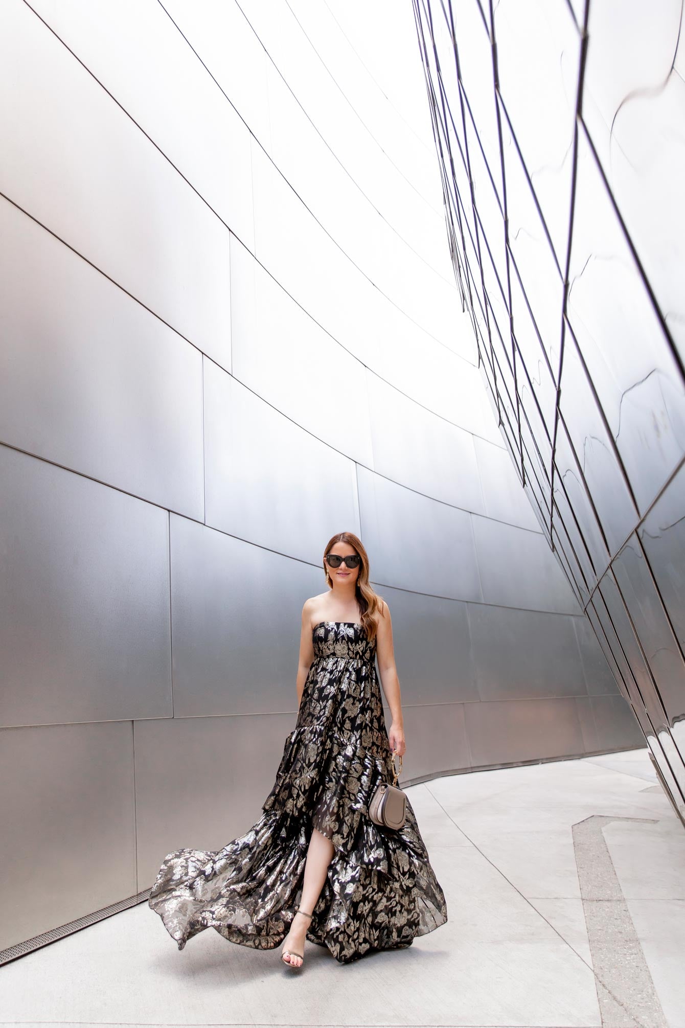 Mestiza Strapless Metallic Gown Size 4