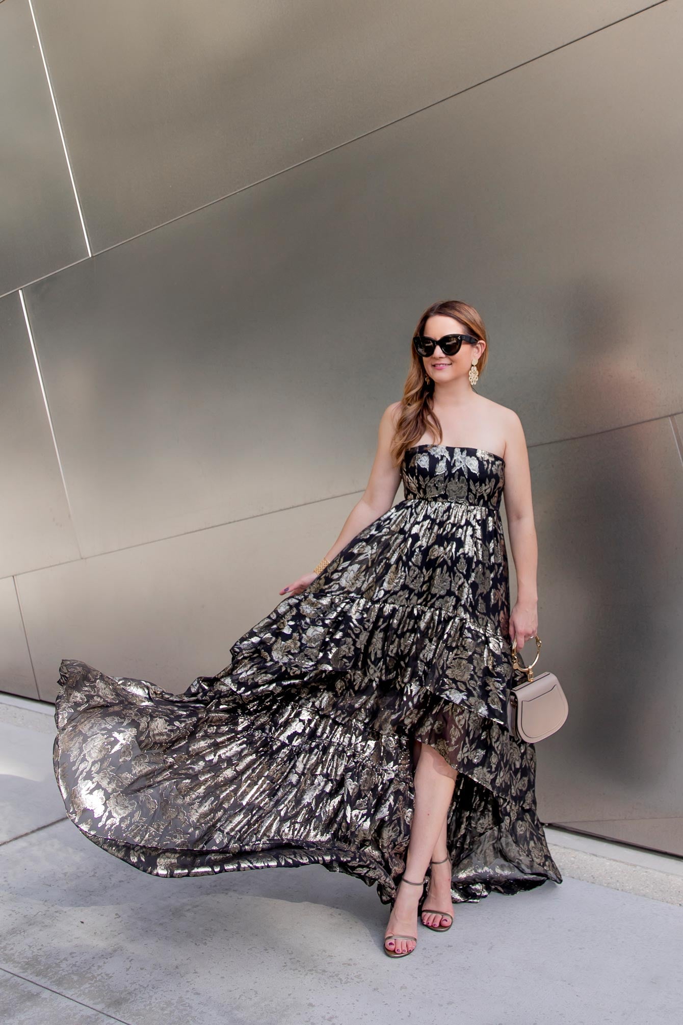 Mestiza Strapless Metallic Gown Size 4